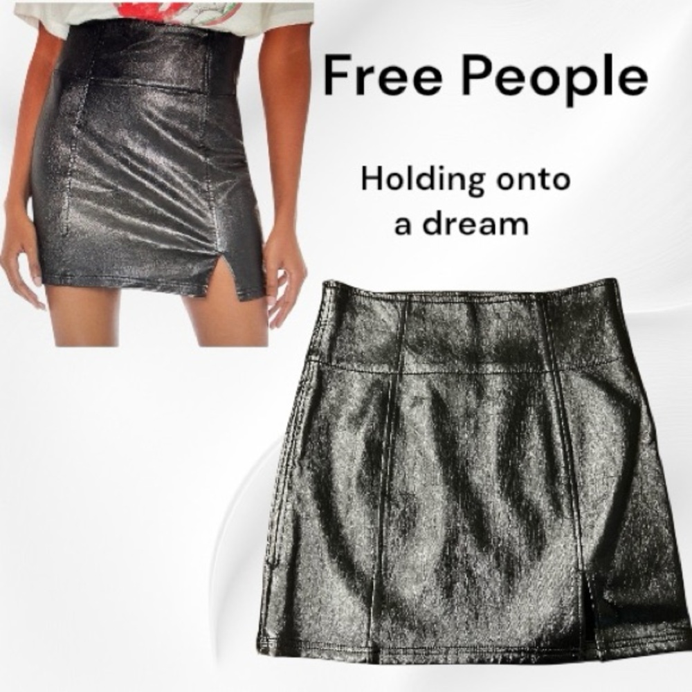 Free People “Holding On To A Dream” Faux Leather Mini Skirt Size 6